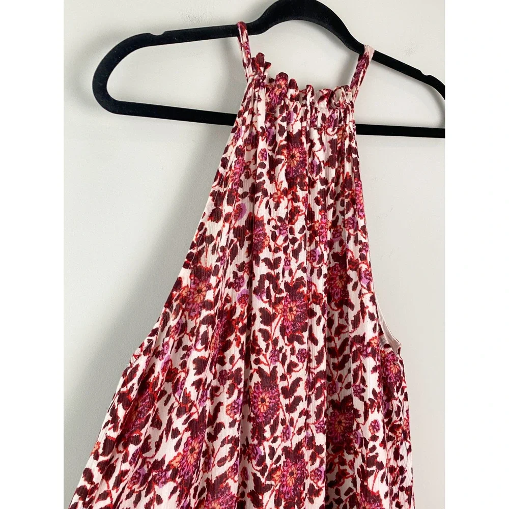 Free People Lyla Mini Swing Dress XS Pink Floral‎ Halter Neck Tiered Ruffle